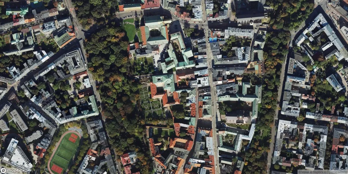 Satelitarny widok na Muzeum Archeologiczne w Krakowie